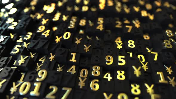 Gold Japanese Yen JPY Symbols and Numbers