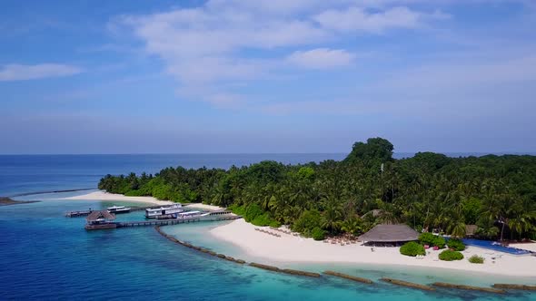 Drone view landscape of tropical coast beach time by blue sea and sand background