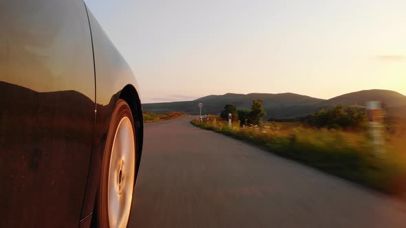 Close Up Wheel On Drive At Sunset