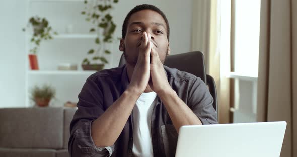 Portrait of Pensive Man Business Analyst Freelancer Author Writer Student Sitting at Table at Home