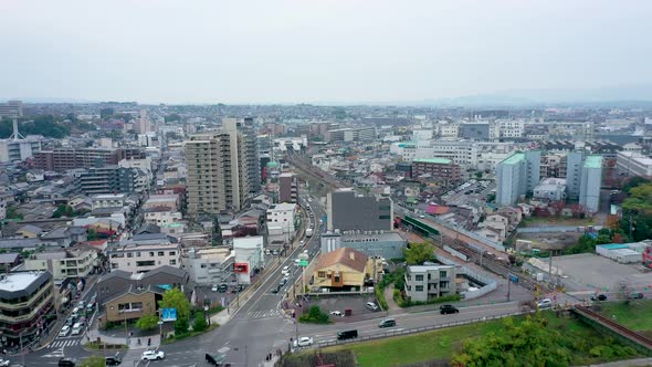 Aerial view 4k by drone of building in Uji City