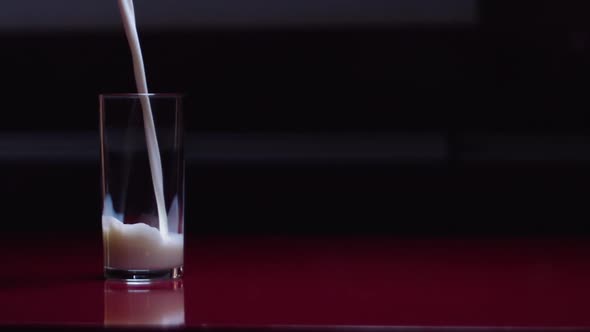 Slow motion shot of milk being poured into a glass