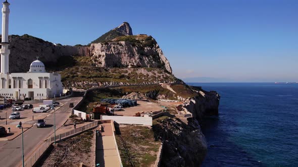 Drone Revealing Shot Of Engineer Promenade Overlooking Strait In Gibraltar's Europa Point. Ibrahim-a