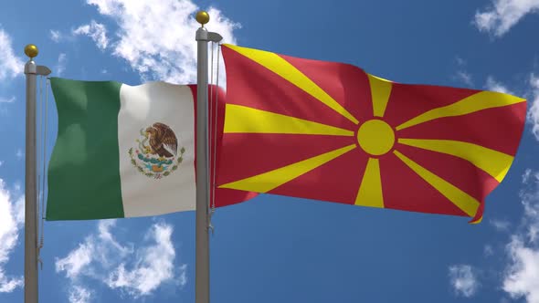 Mexico Flag Vs Macedonia Flag On Flagpole