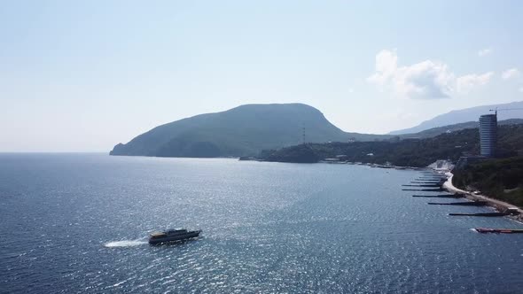 Mount Ayu Dag In Crimea, Bear Mount, Karasan Beach Aerial View