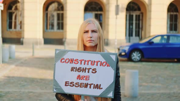 Protest Walk Woman Advocating for Constitutional Rights Protection