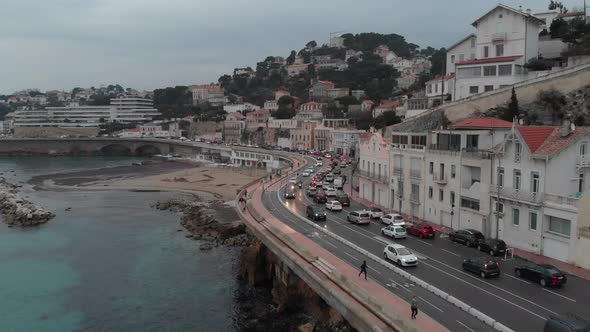 Flying over Marseille beautiful coastline. France 2020