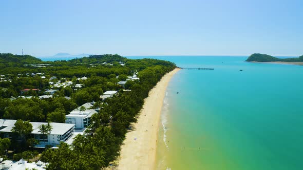 Aerial, Beautiful View On Palm Cove And Its Beach In Cairns In Queensland, Australia