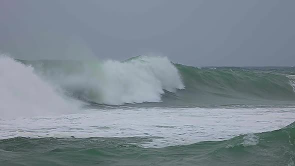 Big waves in a Spanish Costa Brava, slow motion footage