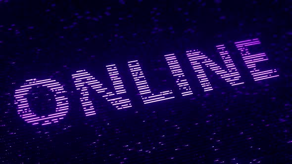 Purple ONLINE Word Made with Flying Luminescent Particles