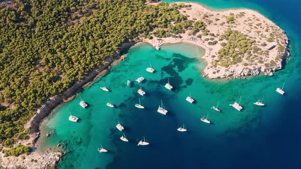 Yacht Near the Green Island in Greece