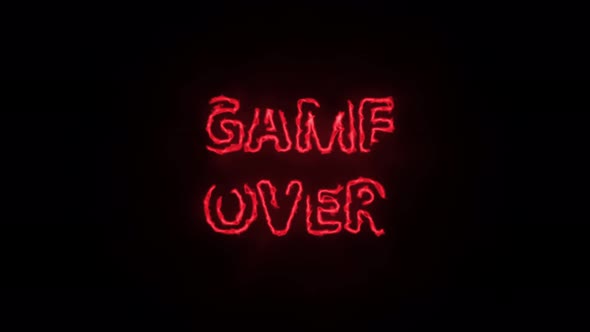 Game over neon letters glowing on a black background screensaver. Neon text