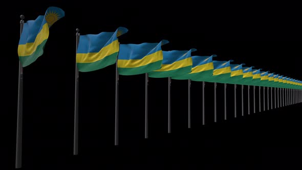 Row Of Rwanda Flags With Alpha 4K