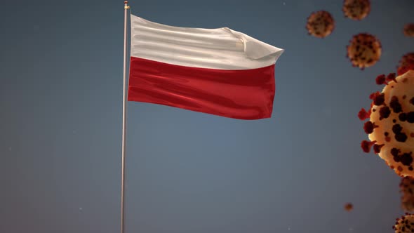 Poland Flag With Corona Virus Attack 4K