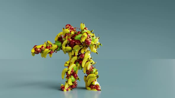 loop animation of fruits monster dancing, 3d render