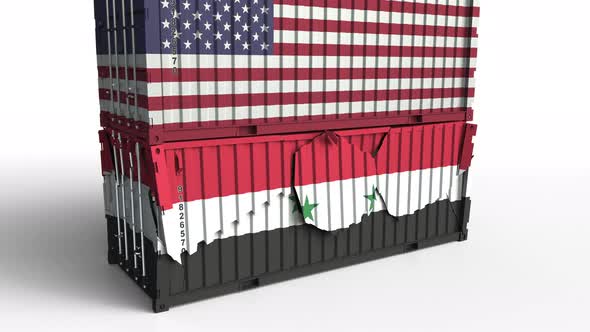 Container with Flag of the USA Breaks Container with Flag of Syria alt