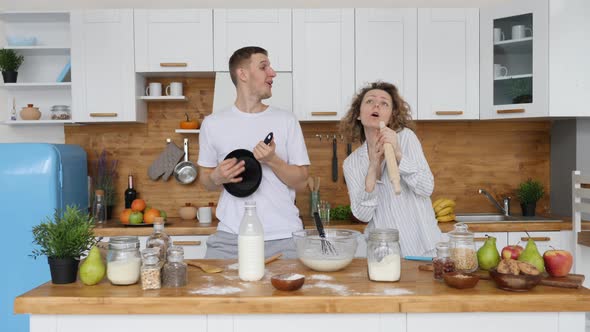 Family, Relationship, Happiness, Happy Lifestyle Concept, Couple Dancing In Kitchen
