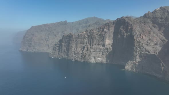 Los Gigantes Steep Huge Cliffs Rock Wall Bordering the Blue Atlantic Ocean Panorama Seascape Aerial