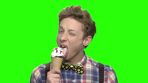 Cute Teenage Boy Licking Ice Cream