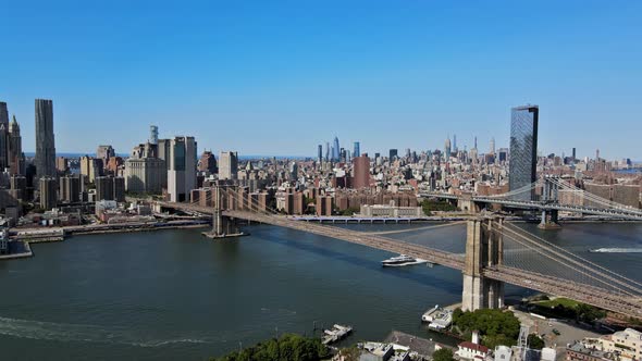 Panorama View of Skyline of Manhattan the Brooklyn and Manhattan Bridges in New York City United