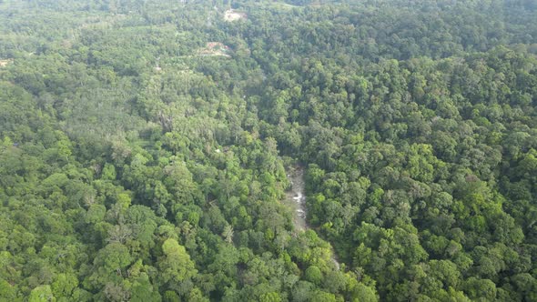 Aerial view jungle and river in Raub, Pahang