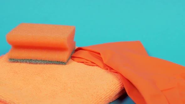 Orange Microfiber Cloth and Dish Washing Sponge