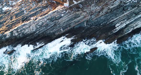 Extreme aerial view by the rocks in Curtis island lighthouse Camden Maine USA