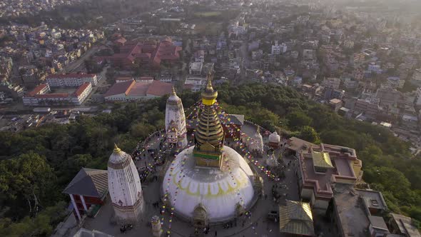 Flying in circles around Swayambhunath Stupa in Nepal