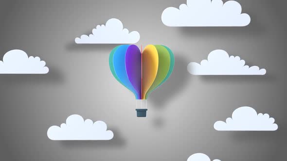 Colorful Origami Hot Air Balloon Flying On The Sky Above The Clouds