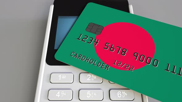 Payment Terminal and Credit Card with Flag of Bangladesh alt