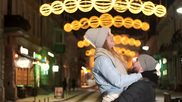 Outdoor Close Up Portrait of Young Beautiful Couple Posing on Street