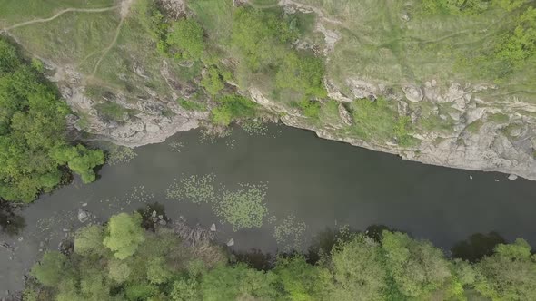 Aerial View To Granite Buky Canyon on the Hirskyi Takich River in Ukraine