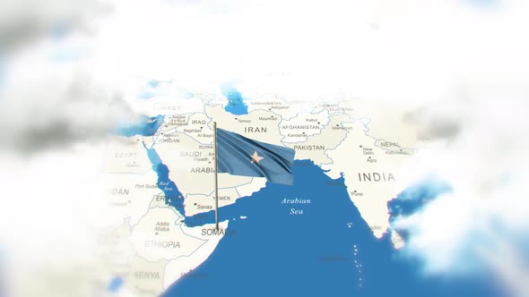 Somalia Map And Flag With Clouds