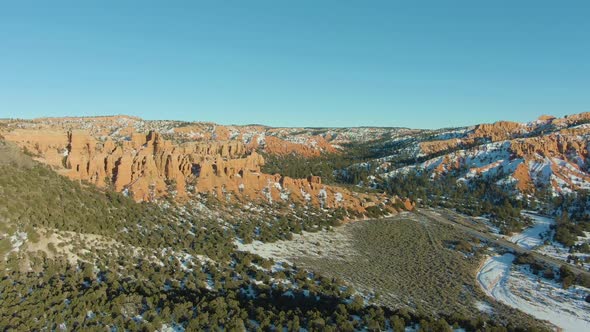 Red Canyon on Winter Day. Dixie National Forest. Utah, USA. Aerial View