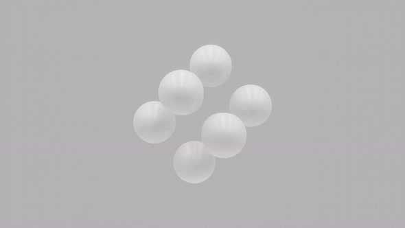 White balls in cubic structure rotates in a white space. Abstract seamless loop 3D rendered