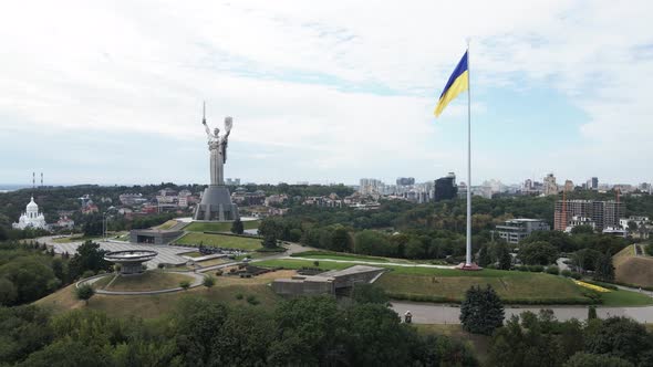 Kyiv - National Flag of Ukraine By Day. Aerial View. Kiev