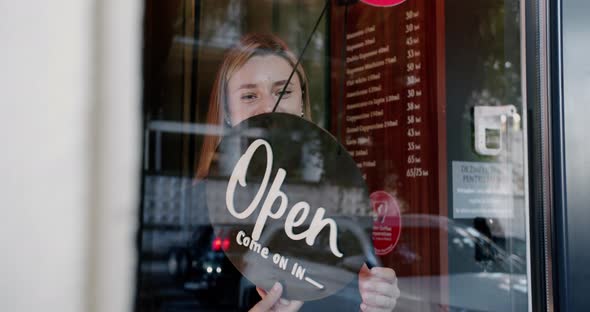 Owner Turning Sign Board Open Cafeteria Its Open for Customers After Restriction