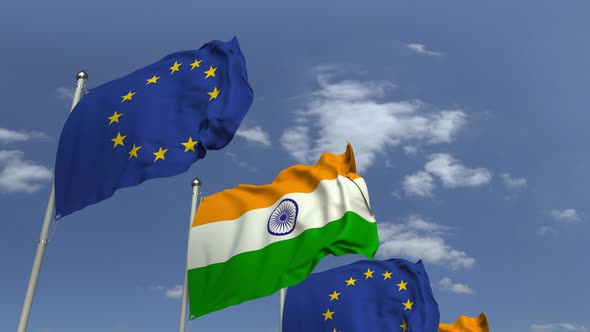 Row of Flags of India and the European Union alt