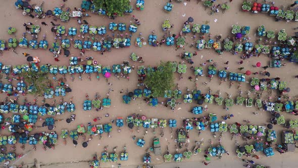 Aerial view of Mango market in Shibganj province, Bangladesh.