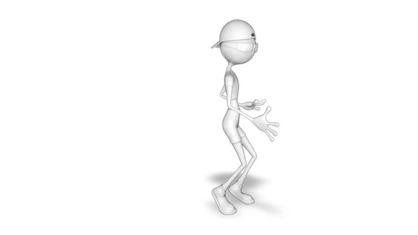 Cartoon 3D Man Dance  Looped on White