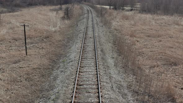Old railroad scene in the meadow 4K drone footage