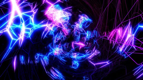 Vj Loop Fly Through 3d Space with Complex Net Structure Neon Light