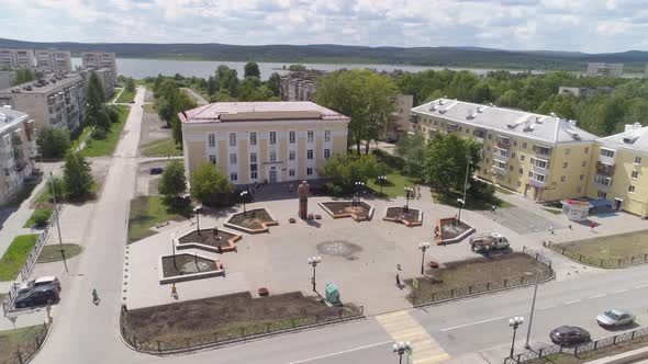 Aerial view of house of Culture and a monument to the writer Bazhov P.P. 11