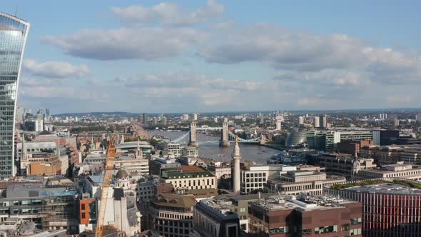 Aerial View of Buildings Around River Thames at Tower Bridge