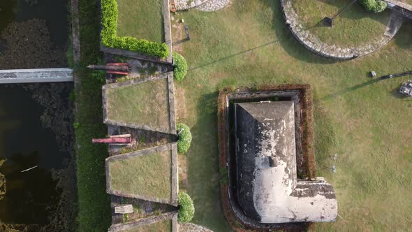 Aerial view war bunker and cannon in Fort Cornwallis