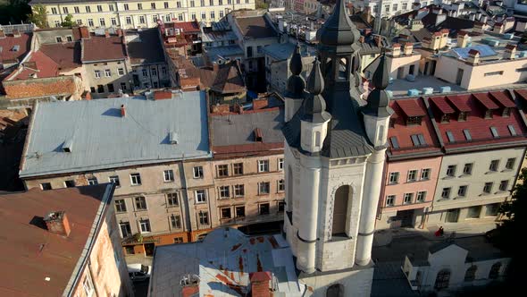 Drone Shots of Lviv City at Summer Time