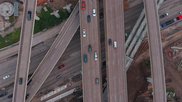 Birds eye view of traffic on major freeway in Houston