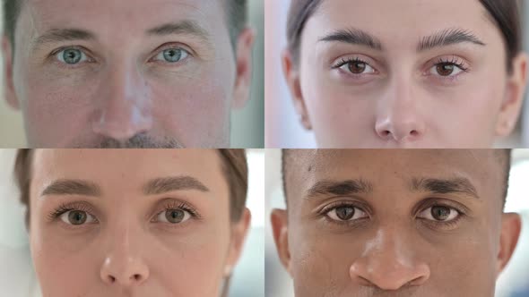 Collage of Blinking Eyes of Young People Looking at Camera