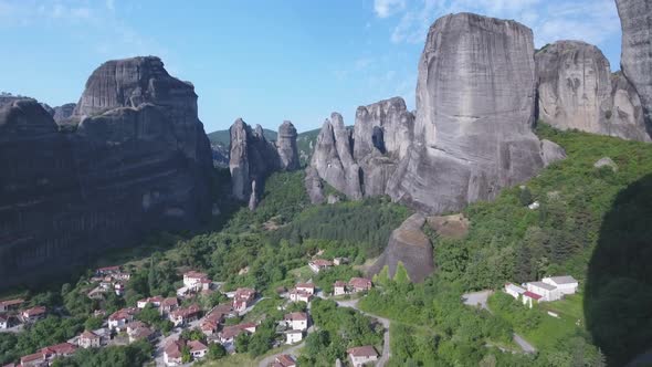 Aerial view of Kalambaka and Kastraki and Meteora rocks