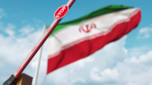 Closed Boom Gate on the Iranian Flag Background